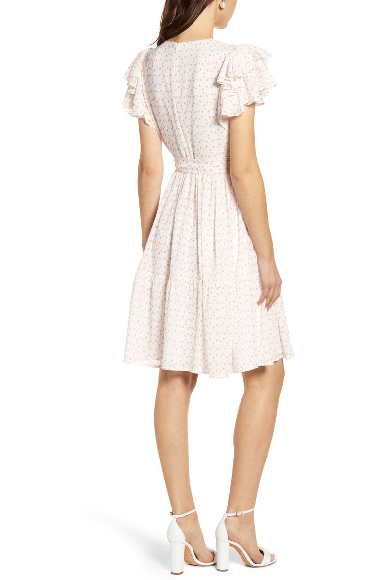Tiered Ruffle Sleeve Dress, Alternate, color, WHITE PAINTED DOT