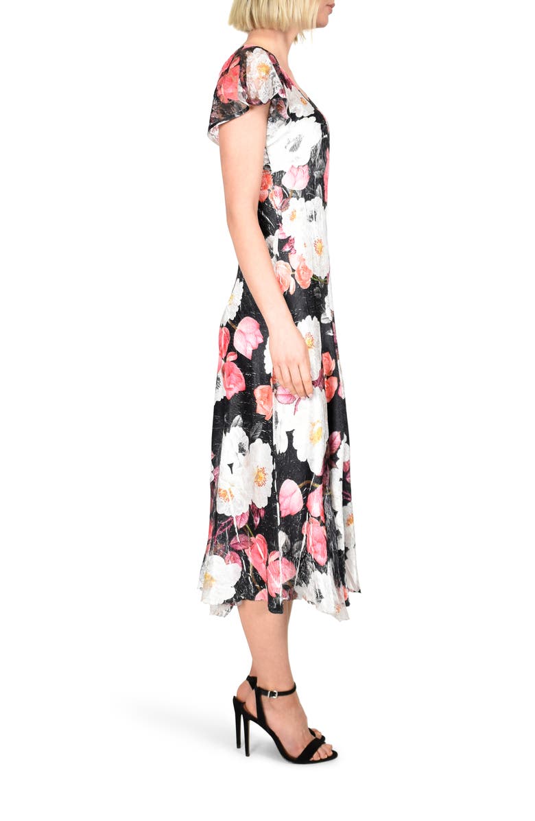 Komarov Floral Charmeuse & Lace Midi Dress, Alternate, color, 