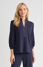 Ming Wang Stretch Deco Crepe Balloon Sleeve Blouse