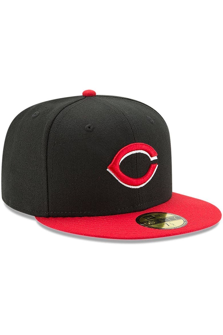 Men's New Era Black/Red Cincinnati Reds Road Authentic Collection On-Field 59FIFTY Fitted Hat, Alternate, color, BLACK