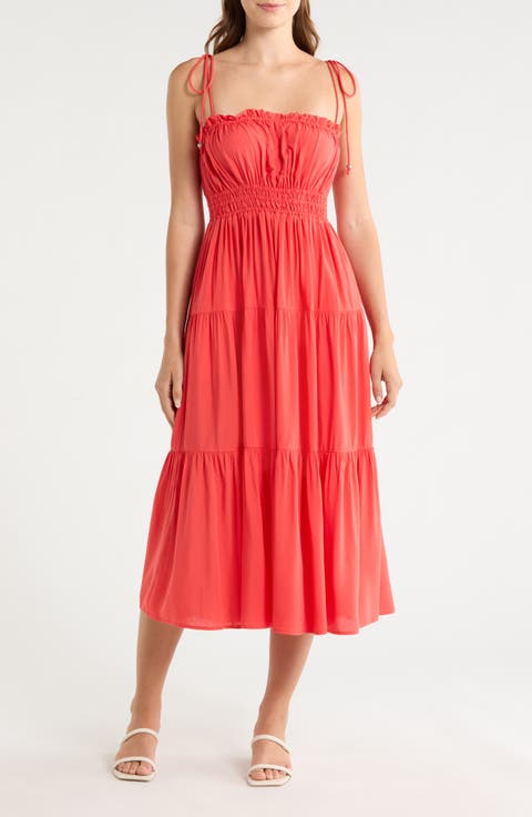 Ruffle Shirred Tie Strap Tiered Cover-Up Sundress