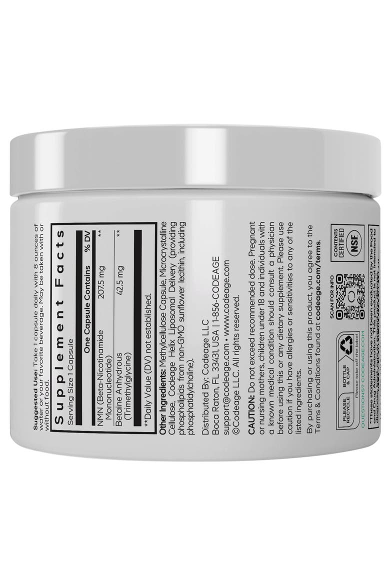 Liposomal NMN & Betaine Anhydrous TMG Capsules Supplement, NAD + Precursor, Vegan, 30 ct, Alternate, color, White