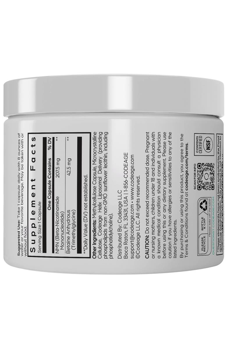 Codeage Liposomal NMN & Betaine Anhydrous TMG Capsules Supplement, NAD + Precursor, Vegan, 30 ct, Alternate, color, White