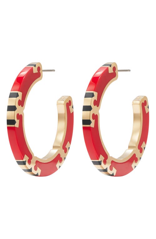 Tory Burch T-stripe Hoop Earrings In Red
