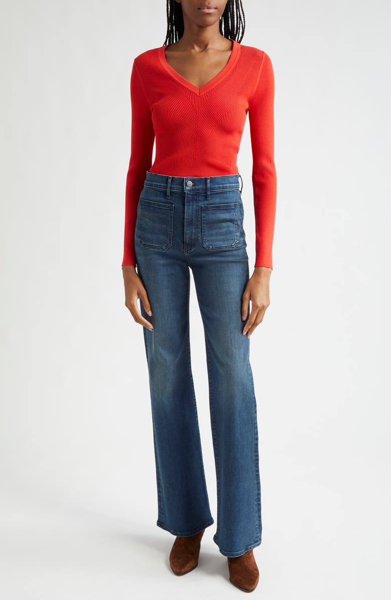 Veronica Beard Callie V-Neck Sweater, Alternate, color, Poppy