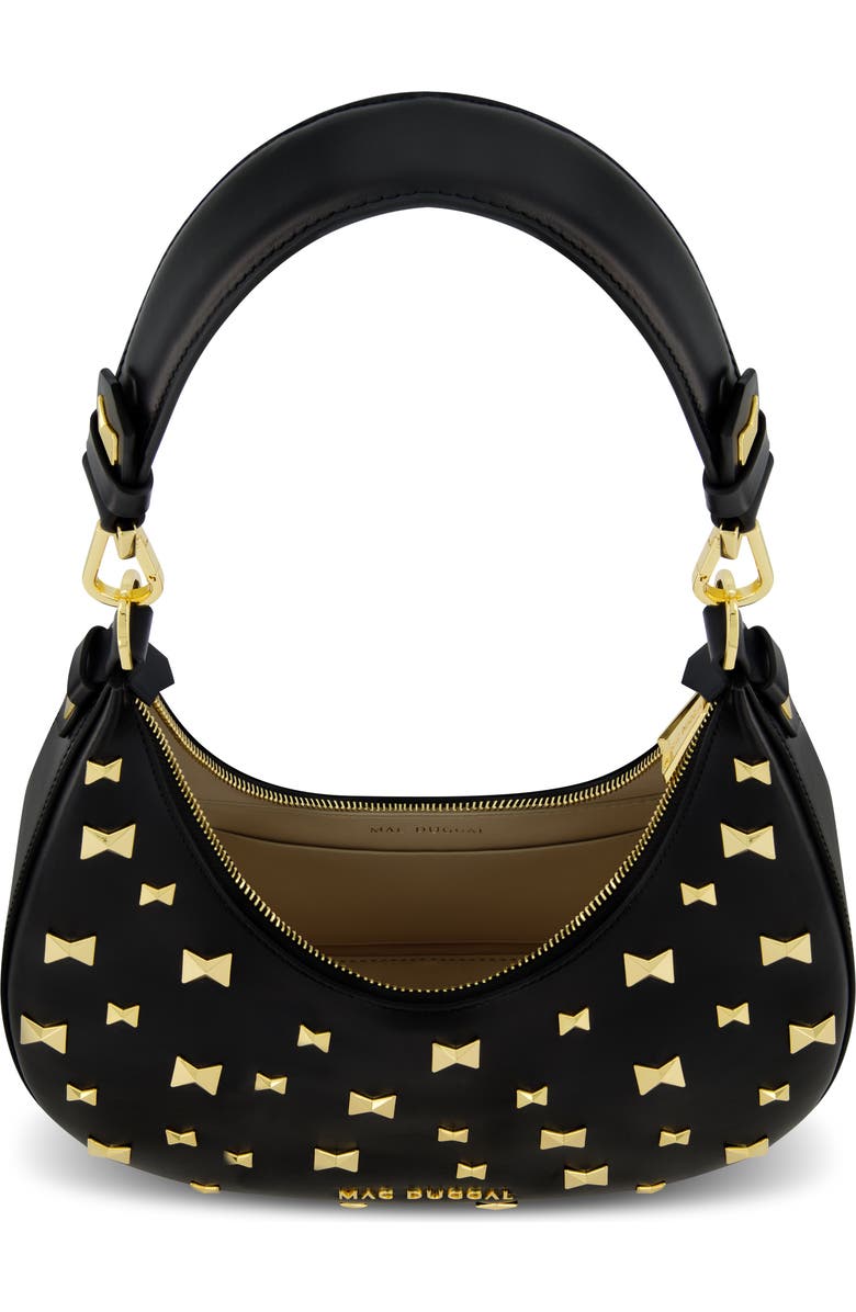 Mac Duggal Gold Plated Hardware Leather Hobo Bag, Alternate, color, Black