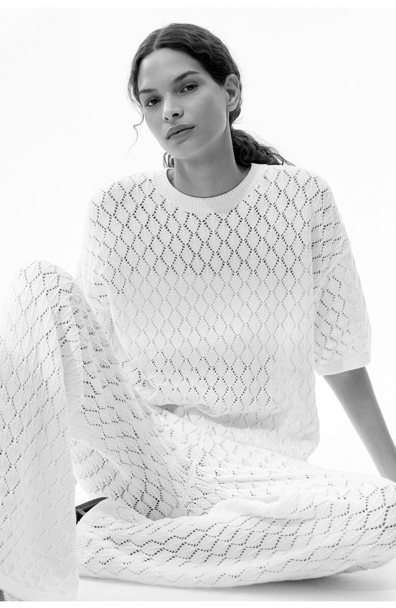 H&M Pointelle-knit Top, Alternate, color, Cream