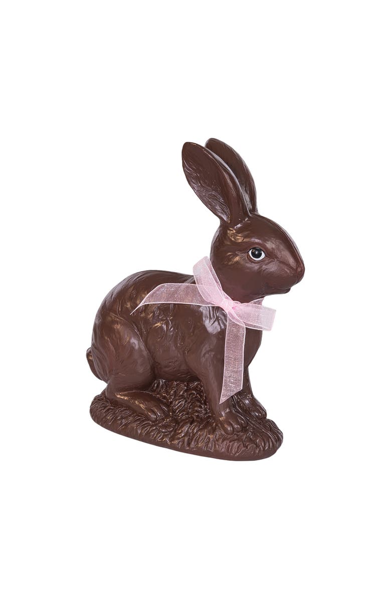 Gallerie II Chocolate Polyresin Easter Rabbit w/ Lace Ribbon Medium Figurine 9.06", Main, color, Brown