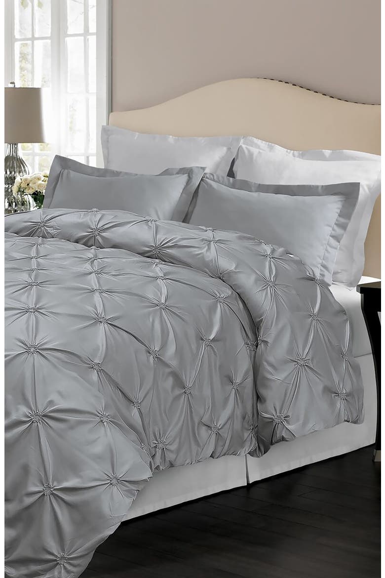 Oversize Floral Pintuck Microfiber 3-Piece Duvet Cover Set, Main, color, SHARKSKIN