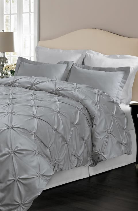 Oversize Floral Pintuck Microfiber 3-Piece Duvet Cover Set