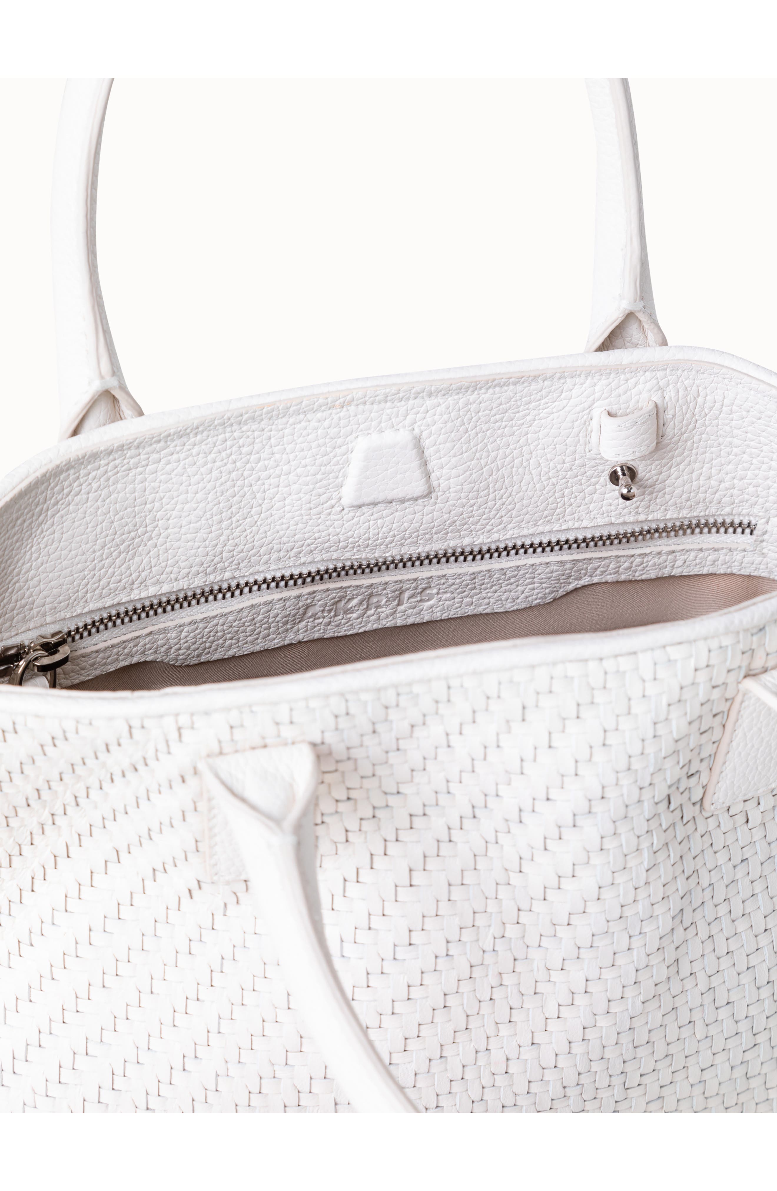 Akris Small AI Woven Leather Convertible Tote, Alternate, color, Ecru