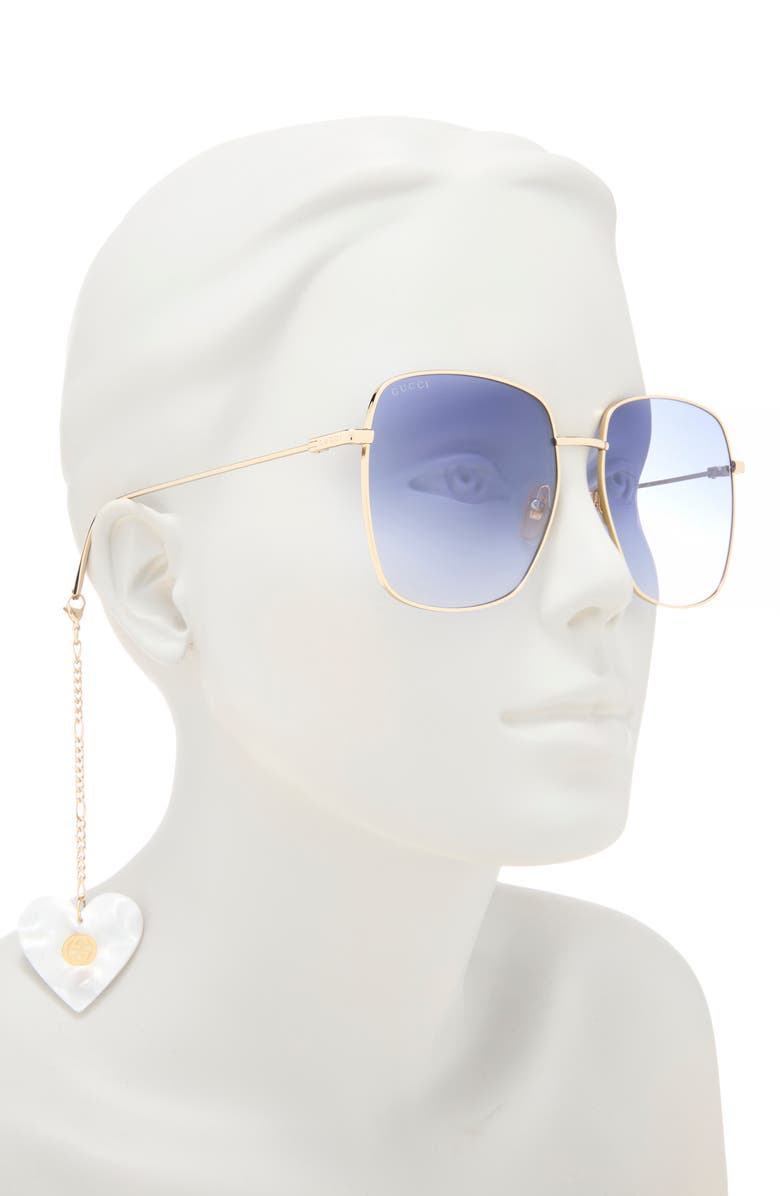 Gucci 59mm Square Sunglasses, Alternate, color, Gold Gold Violet