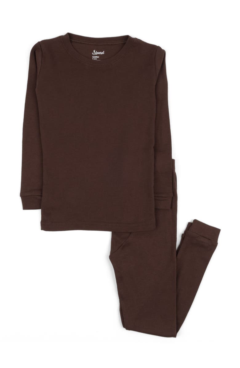 Leveret Kids Two-Piece Solid Cotton Matching Family Pajamas, Main, color, Brown