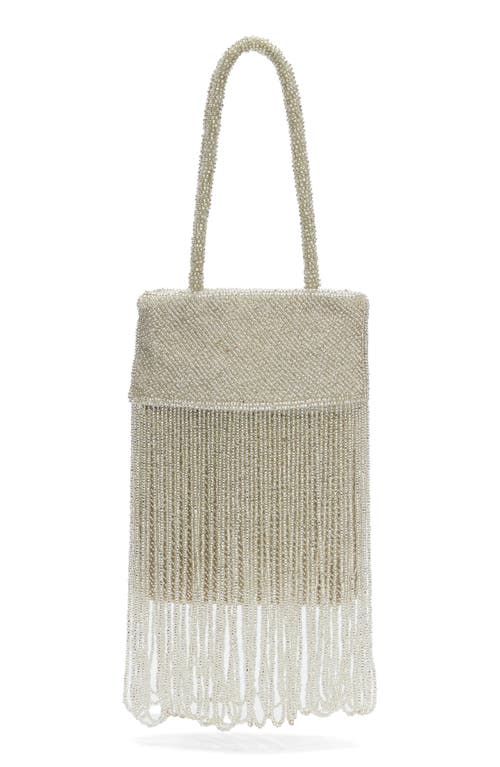 Reformation Valentina Mini Beaded Satin Shoulder Bag In Neutral