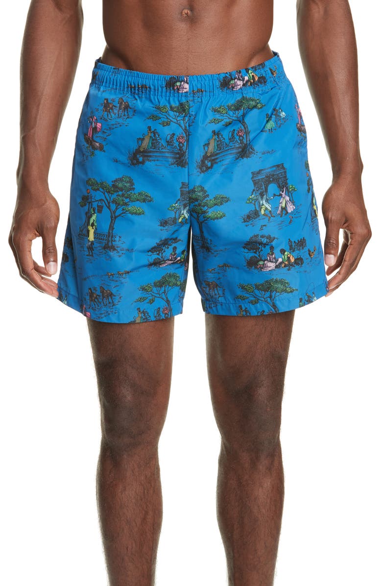 Union Los Angeles Sheila Bridges Harlem Toile Swim Trunks, Alternate, color, 