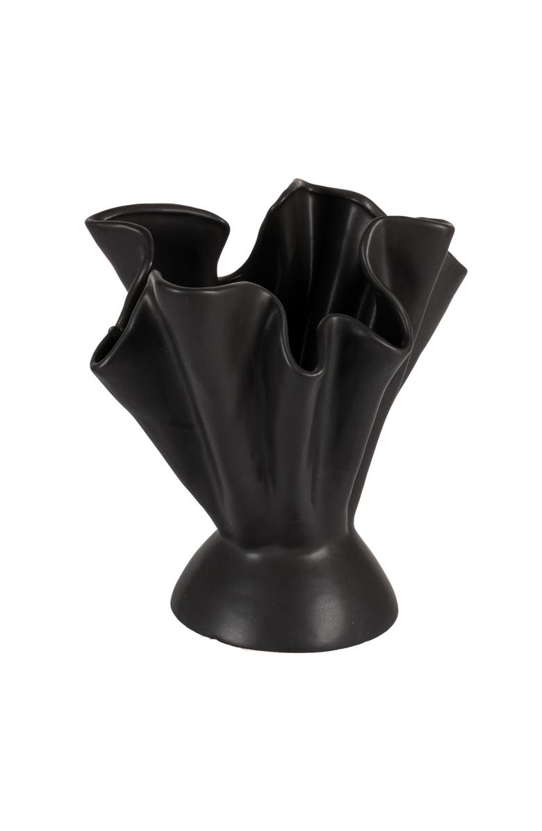 Storied Home Stoneware Ruffled Vase, Main, color, Black