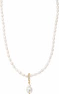 Bearfruit Jewelry Nacre Cultured Pearl Necklace with Teardrop Shaped Charm Pendant