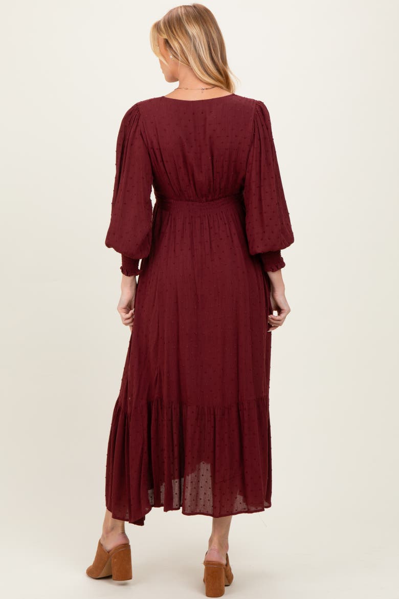 Swiss Dot Button Down Maxi Dress, Alternate, color, Burgundy