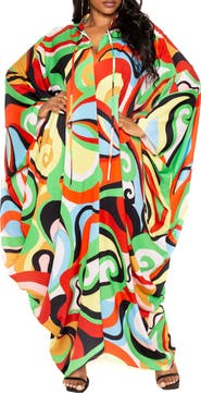 BUXOM COUTURE Geometric Print Long Sleeve Caftan