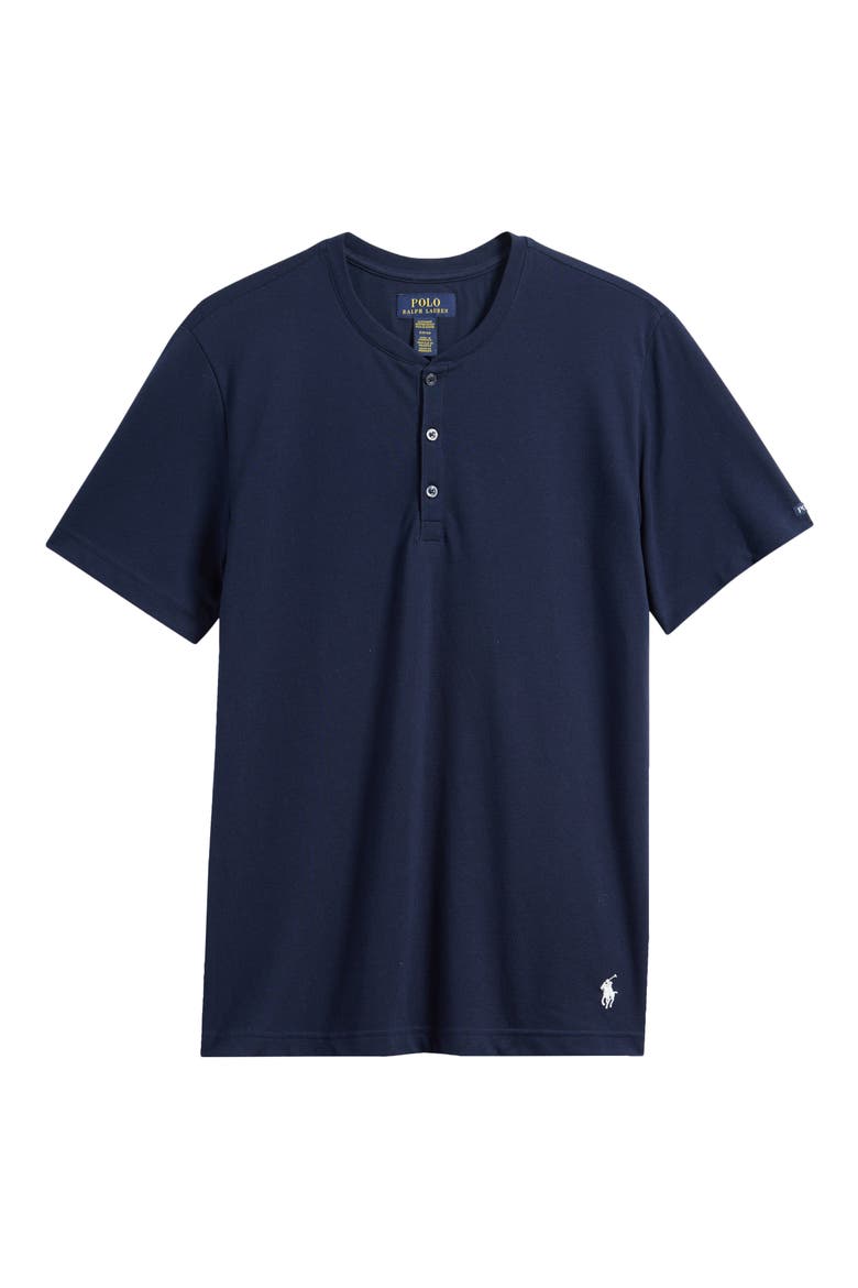 Featherweight Short Sleeve Henley Pajama Top, Alternate, color, NAVY