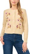 CeCe Embroidered Cotton Blend Cardigan