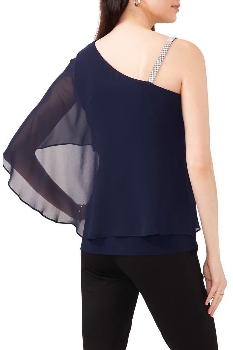 Rhinestone Strap Overlay One-Shoulder Top, Alternate, color, NAVY