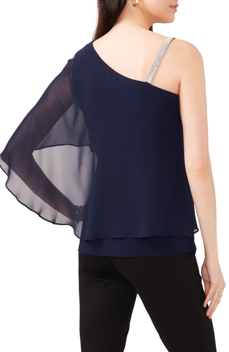 Chaus Rhinestone Strap Overlay One-Shoulder Top, Alternate, color, Navy