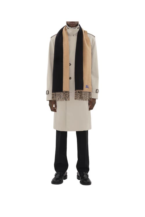 Burberry Beige Cashmere Reversible Scarf In Camel/black