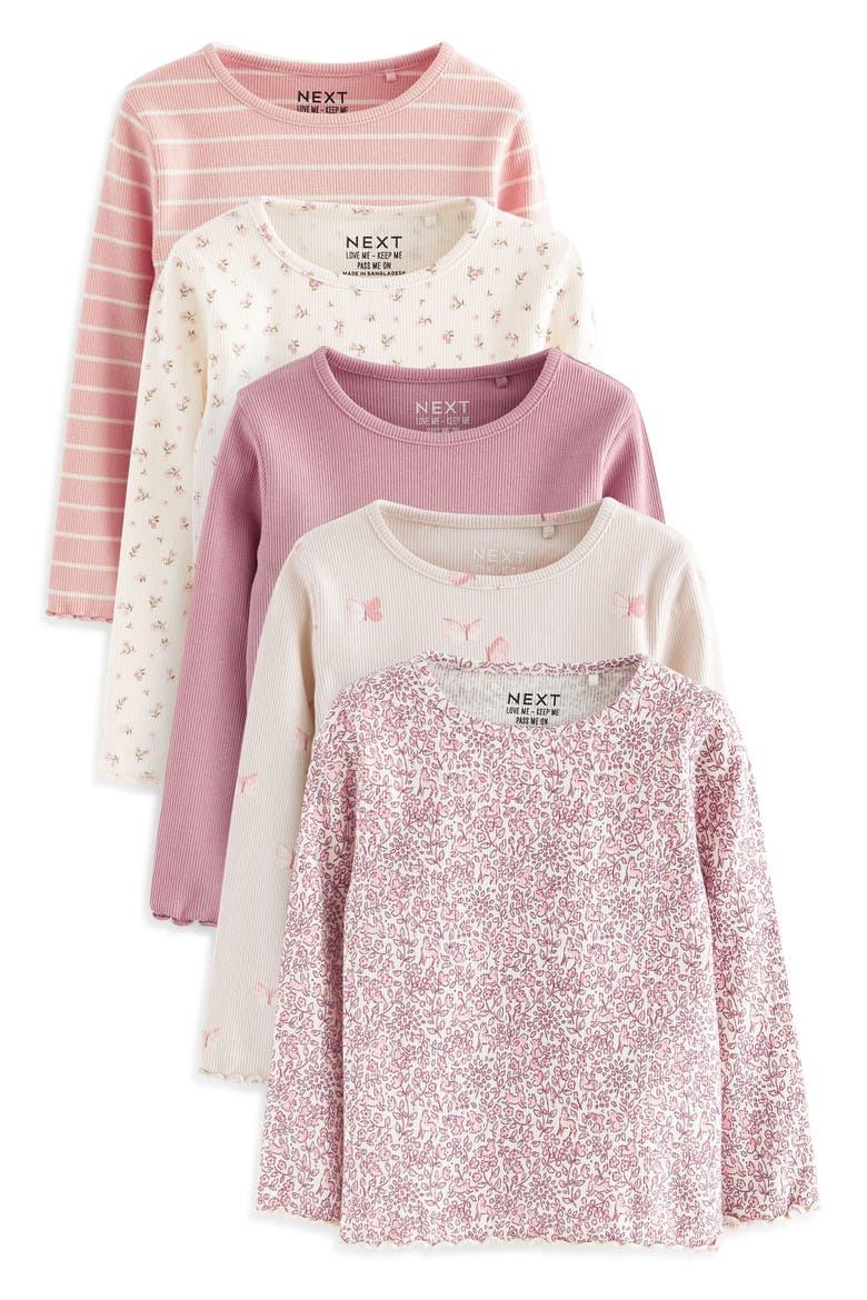 Kids' Assorted 5-Pack Ditsy Rib T-Shirts, Main, color, PINK