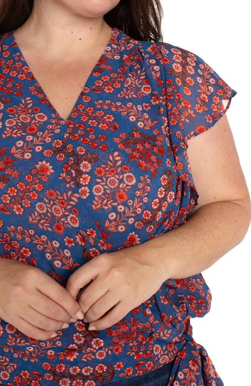 Liverpool Los Angeles Floral Ruffle Sleeve Top In Multi