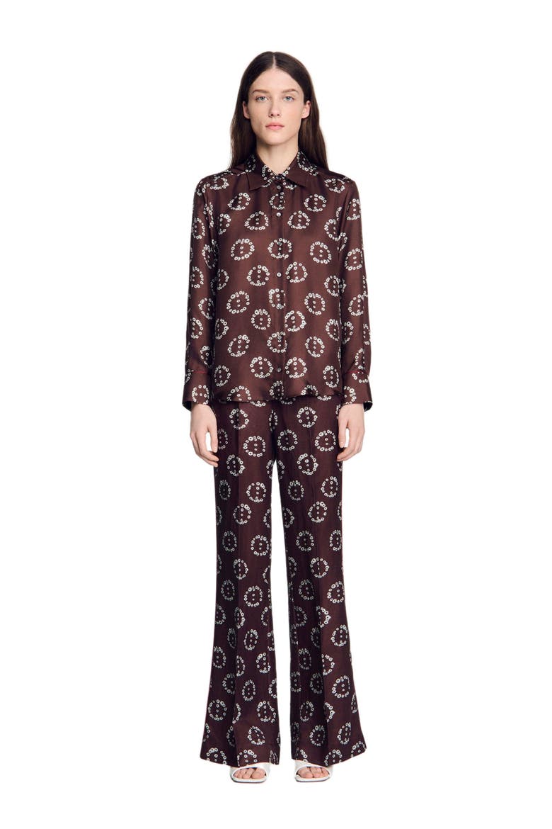 Floral print silk shirt, Alternate, color, Brown
