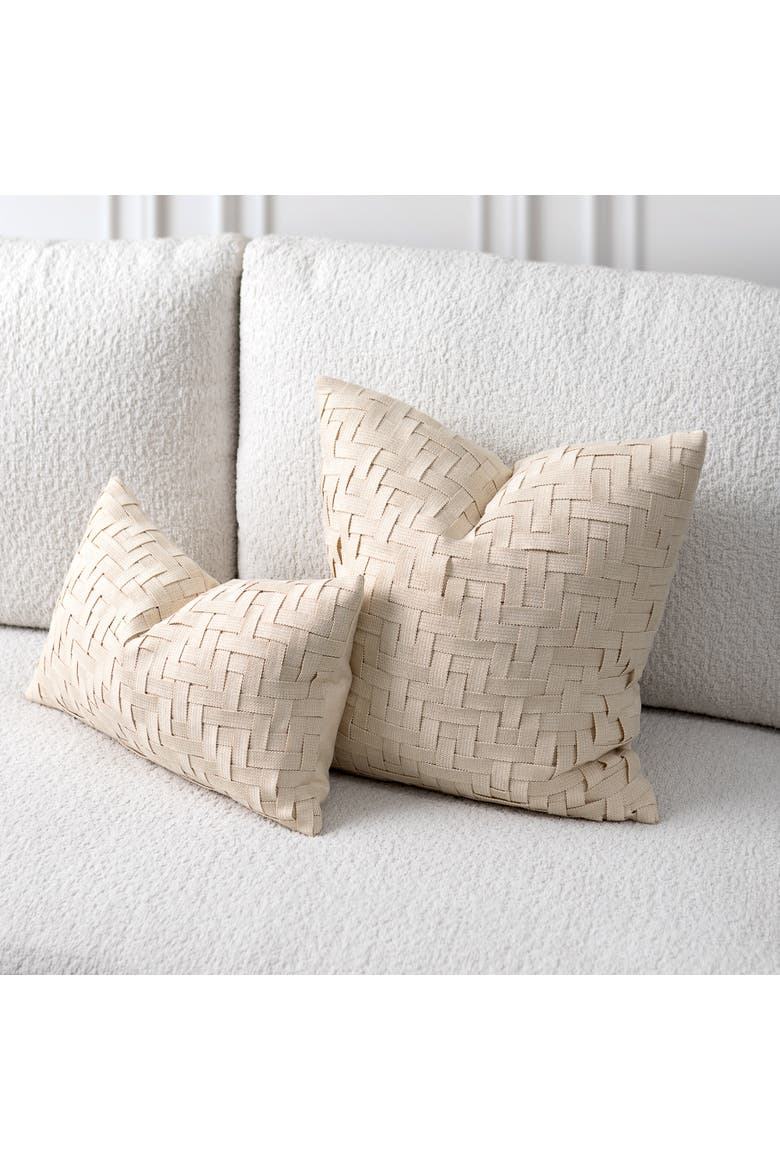 Entwine Crema Indoor & Outdoor Woven Accent Pillow, Alternate, color, Crema