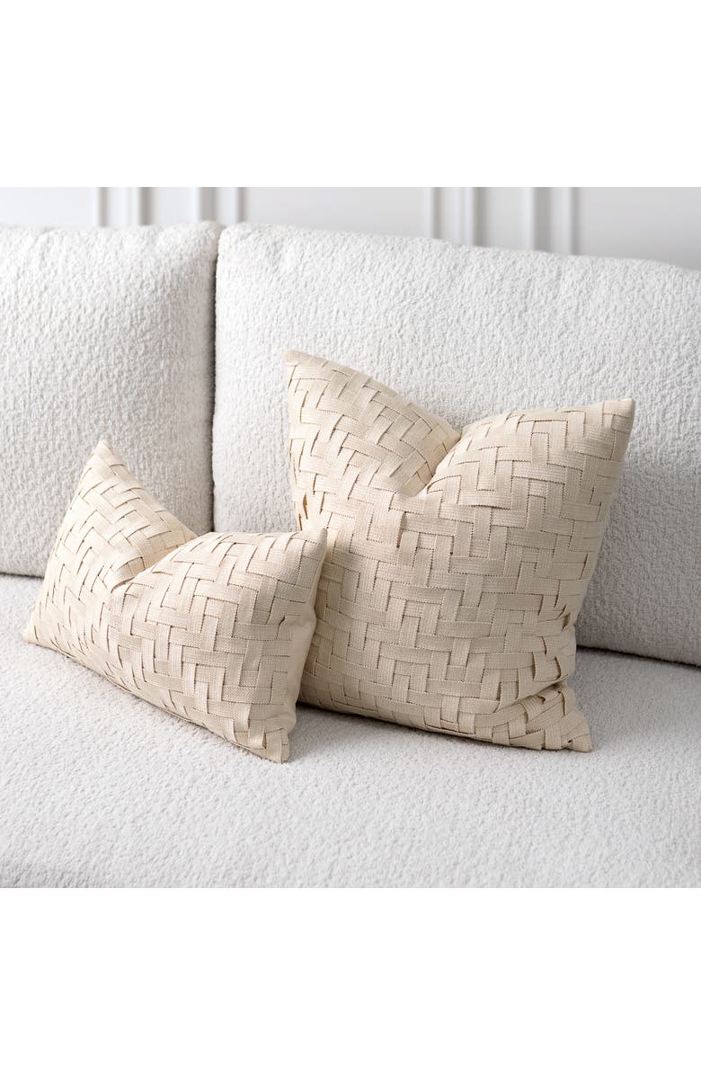 Elaine Smith Entwine Crema Indoor & Outdoor Woven Accent Pillow, Alternate, color, Crema