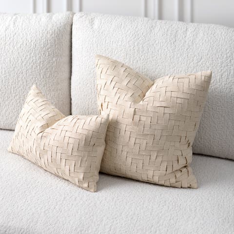 Entwine Crema Indoor & Outdoor Woven Accent Pillow