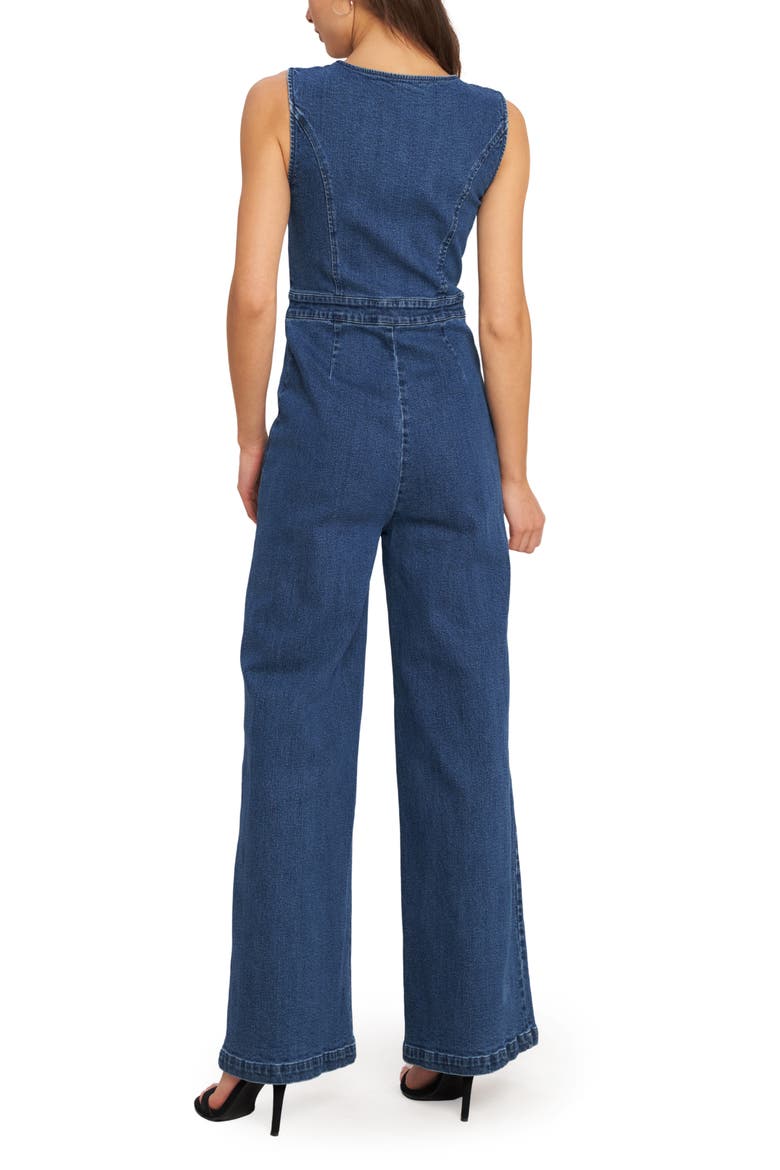 Buttoned Denim Jumpsuit, Alternate, color, MEDIUM INDIGO