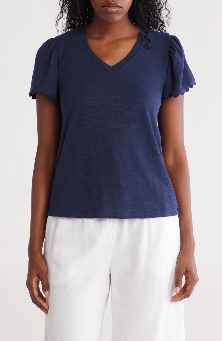 Caslon<sup>®</sup> Scallop Trim T-Shirt, Main, color, Navy Still
