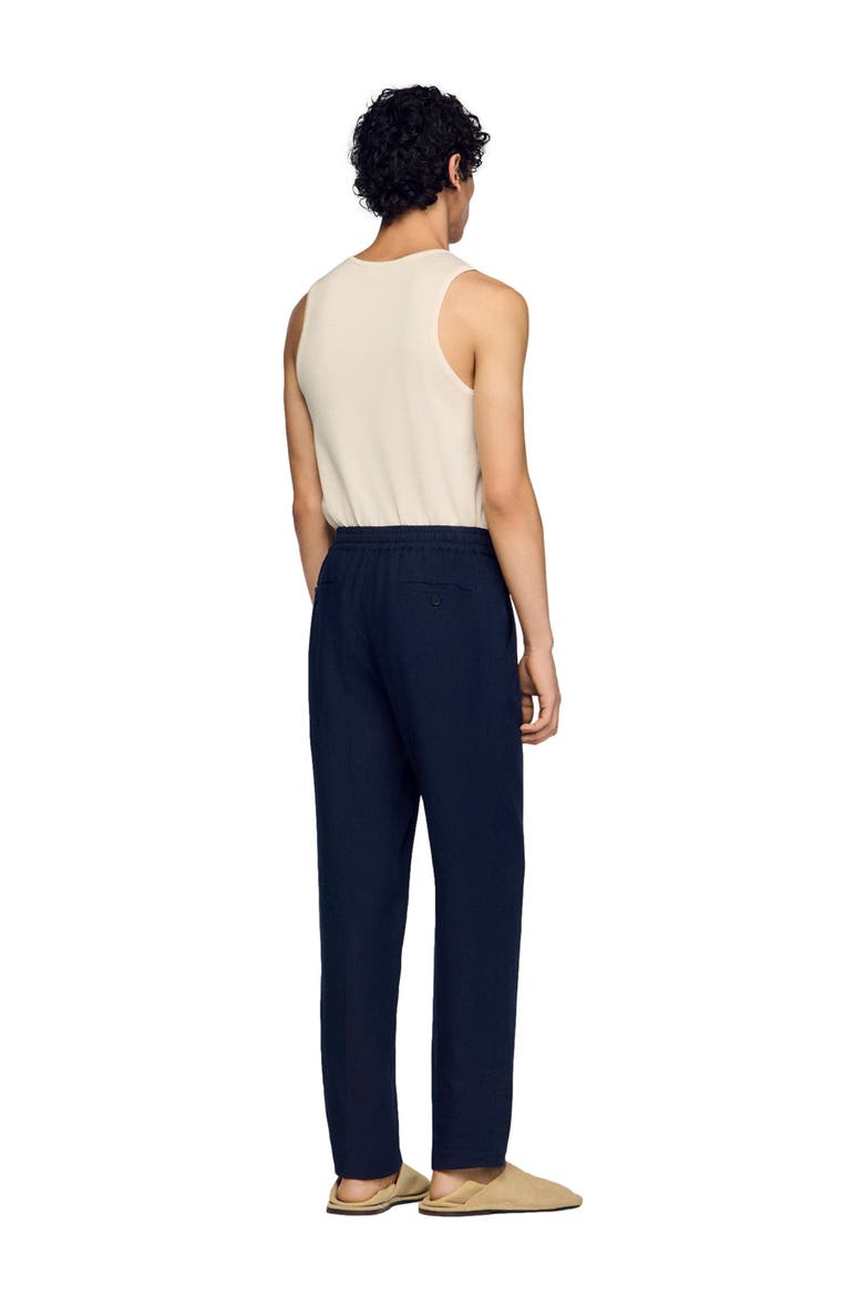 Straight-leg linen trousers, Alternate, color, Navy blue