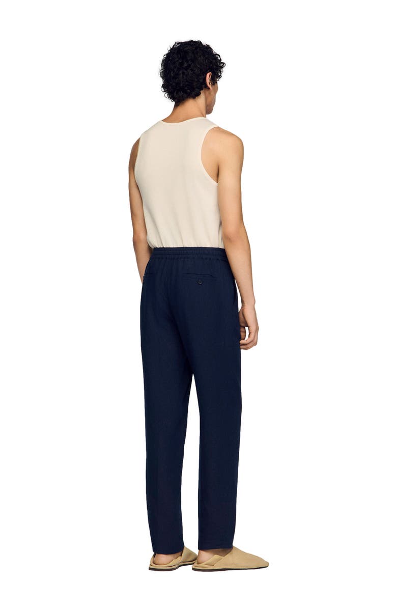SANDRO Straight-leg linen trousers, Alternate, color, Navy Blue