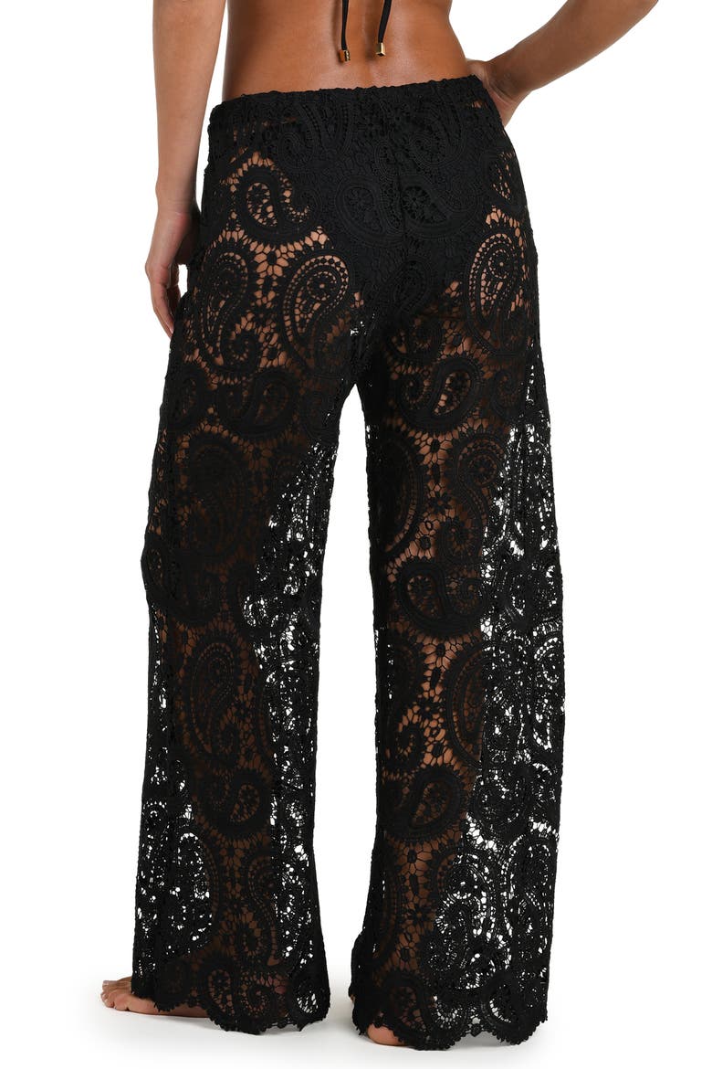 Geraldine Lace Wide Leg Cover-Up Pants, Alternate, color, BLACK