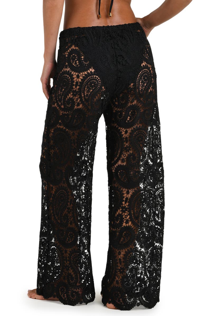 L'AGENCE Geraldine Lace Wide Leg Cover-Up Pants, Alternate, color, Black