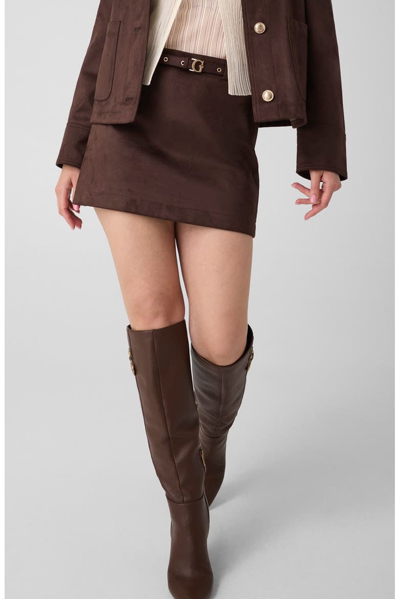 New Grace Faux Suede Miniskirt, Main, color, DARK BROWN