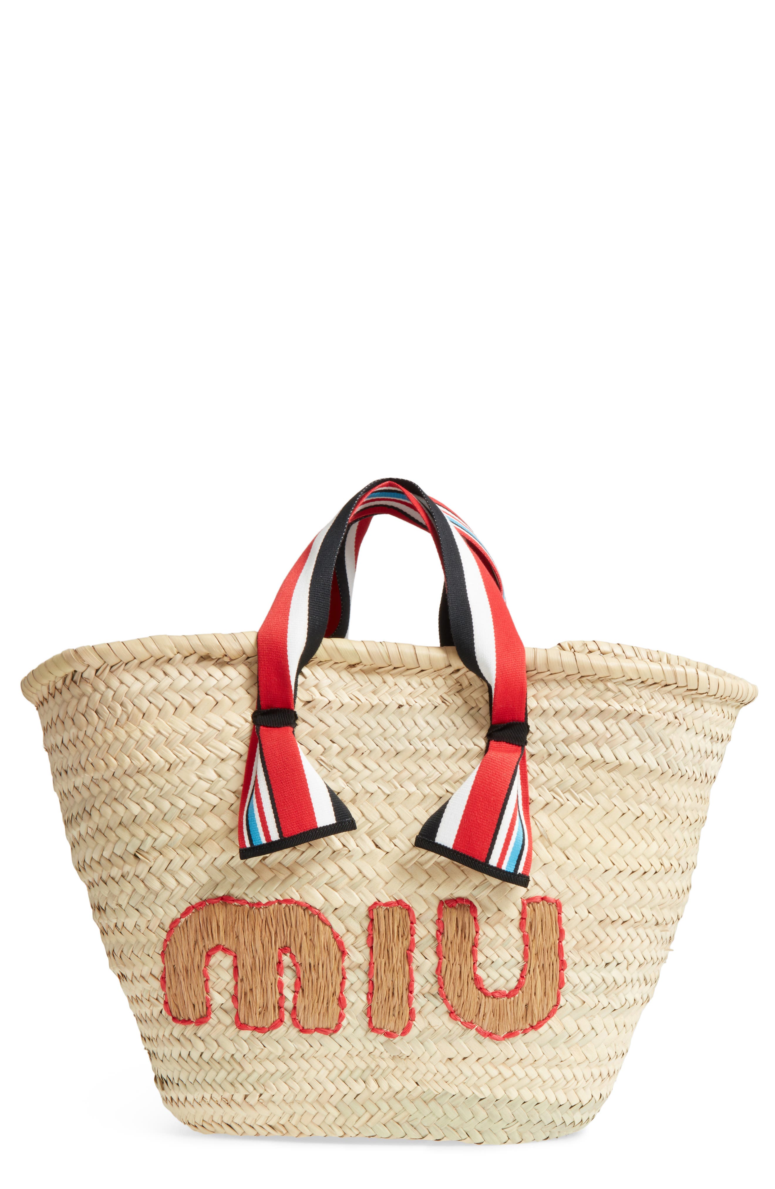 Miu Miu Paglia Straw Top Handle Tote, Main, color, 