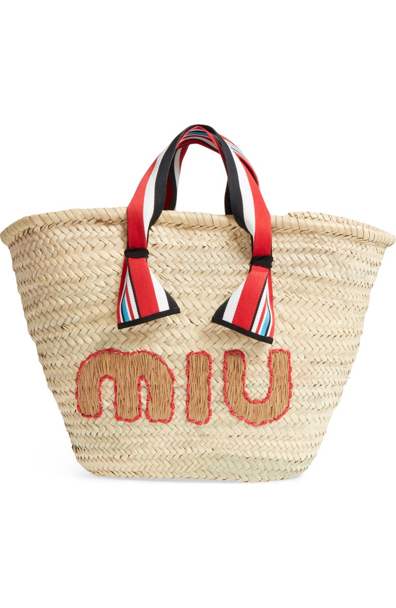 Miu Miu Paglia Straw Top Handle Tote, Main, color,
