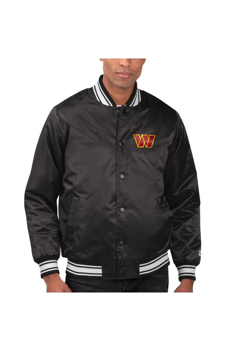 Men's Starter Black Washington Commanders Locker Room Satin Varsity Full-Snap Jacket, Main, color, Black