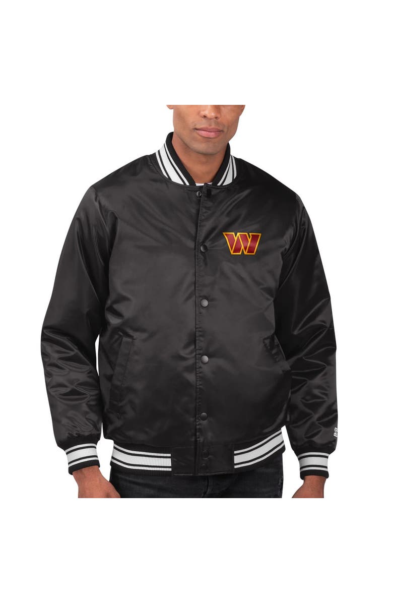 STARTER Men's Starter Black Washington Commanders Locker Room Satin Varsity Full-Snap Jacket, Main, color, Black