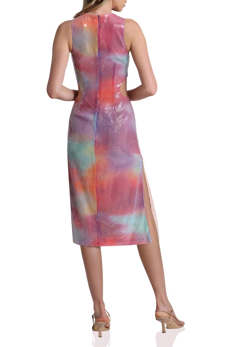 Tie Dye Sequin Cutout Cocktail Midi Dress, Alternate, color, MIAMI SUNSET