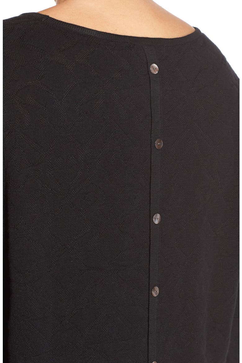 Button Back Jacquard Knit Sweater, Alternate, color, BLACK