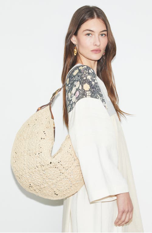Tory Burch T-monogram Woven Raffia Straw Shoulder Bag In Beige