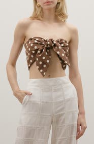 MAUDE CLUB Cali Polka Dot Twist Front Bandeau Top