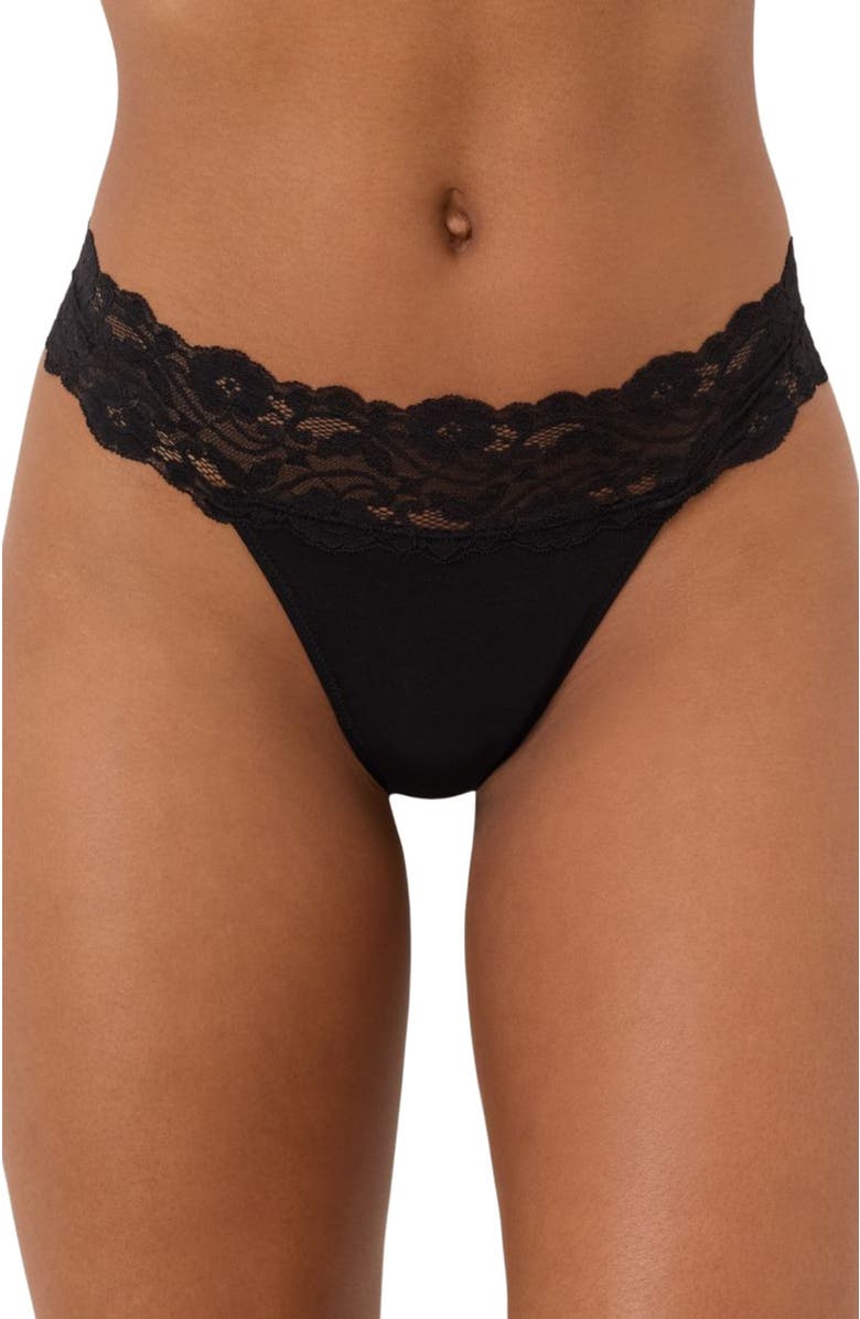 Pact Lace Waist Thong 3-Pack Made With Organic Cotton, Alternate, color, Black
